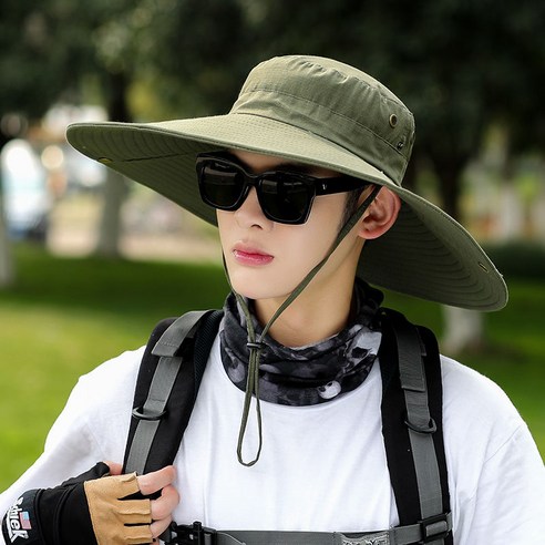 선스크린 모자 남자 여름 챙이 썬 모자 낚시 위장 어부 모자 남자 여자 해변 여름 야외 하이킹 모자, 평균 크기 (56-60cm), "16cm 단색" 군사 녹색
