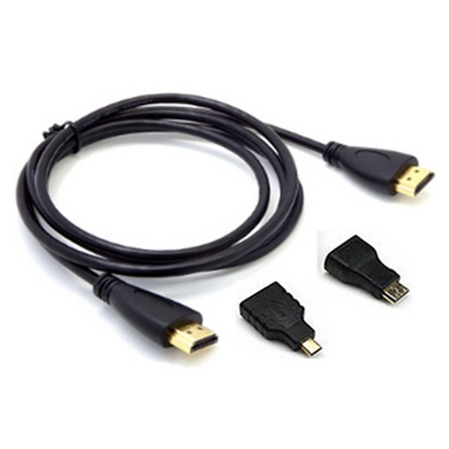 노 브랜드 3 in 1 HDMI to Mini & Micro V1.4 변환기 어댑터 케이블 검정 2M, 어댑터 변환기