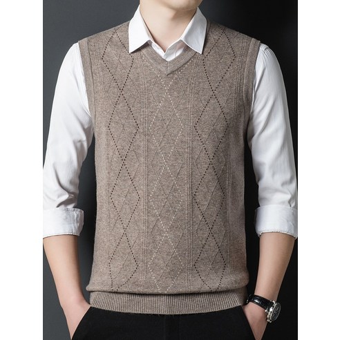 [RichMagic] 브랜드 봄 가을 새로운 도착 남성 아가일 민소매 스웨터 Streetwear 캐주얼 패션 남성 니트 소프트 조끼 W2003