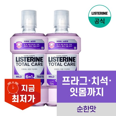 리스테린 토탈케어 마일드 구강청결제, 750ml, 2개