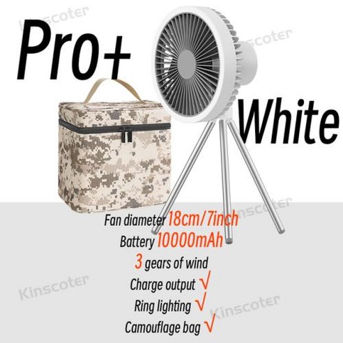 KINSCOTER 10000mAh 야외 전기 데스크톱 팬 LED 조명이 있는 다기능 에어 서큘레이터 Outdoor Camping Electric Desktop Fan Power M, 6) Pro MAX White