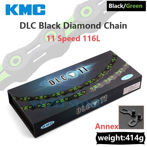KMC DLC 11 스피드 체인 MTB 자전거 다이아몬드 체인 초경량 블랙 레드 116/118L X11 산악 자전거 11V 체인 Shimano Sram 용, 1 건, DLC Black Green