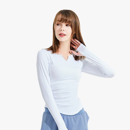 여성 브이넥 긴팔 기능성 요가 필라테스복