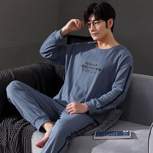 smy새로운 스타일 잠옷 남성 면화 긴 소매 봄과 가을 얇은 남성 캐주얼 간단한 가정용 대형 정장 가을 겨울