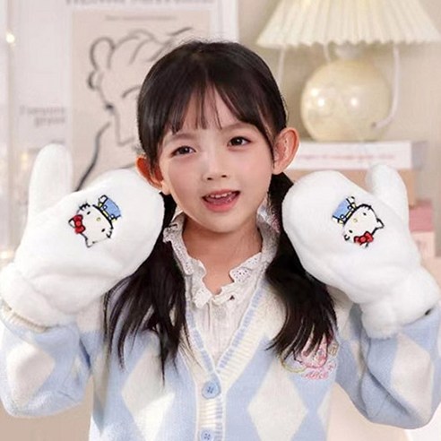 산리오 키즈 엄지 장갑 방한 겨울 털 벙어리 아동 귀여운 캐릭터