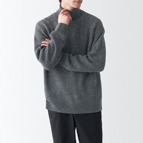 무인양품 남성용 MUJI 목이 편한 고무뜨기 터틀넥 스웨터 AAC05ZZZ