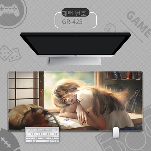 마우스 패드 대형 고급 사무실 책상 매트 일본 성격 컴퓨터 책상 매트 큰 두꺼운 미끄럼 방지 잠금 가장자리, {"크기":"370x250mm 2mm"}, GR-425