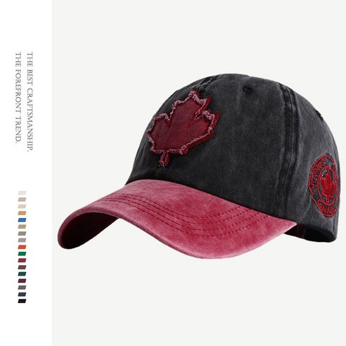 모자 여자 유럽과 미주 ins 캐나다 국기 스티커 야구 모자, 빨간챙+검정모자, 조절 가능