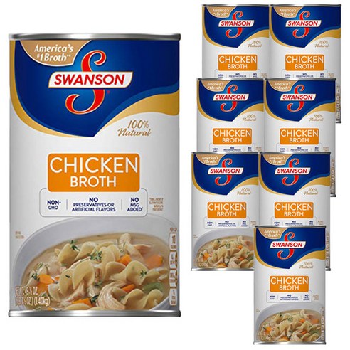 Swanson 치킨 브로스 통조림 무지방 무설탕 글루텐 프리, 1.4kg, 8개