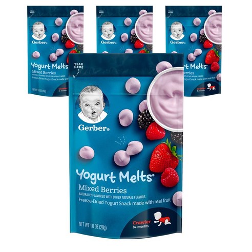 Gerber 요거트 멜츠 어린이 동결건조과일 8+개월 28g, 믹스 베리 (Mixed Berries), 4개