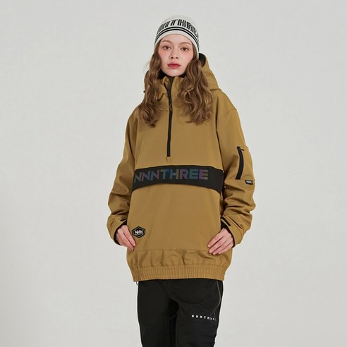엔쓰리 NNN - 3L 기모 RD77 Hood Anorak - JACKET - 진베이지+블랙 [오로라나염] / 남녀공용 스노우보드복 스키복 자켓
