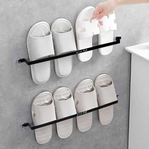 쓰리오브어스 욕실 슬리퍼 거치대 다용도 수건걸이, 대형 1개 + 대형 1개, 블랙