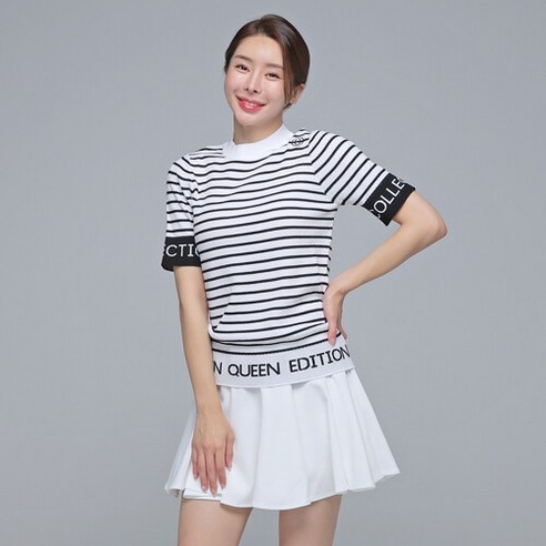 제이투제이 제이투제이 세련된 여성골프웨어 GQ 레터링 밴드 여름 반팔 니트