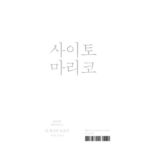 단 하나의 눈송이, 봄날의책, 사이토 마리코 저
