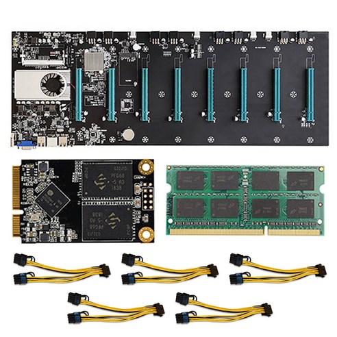 CPU + 128G SSD + 8GB 메모리 + 8x8PIN 케이블 DDR3 8XPCIE 16X GPU 슬롯 BTC Miner 용 Mining 마더 보드, 보여진 바와 같이, 하나