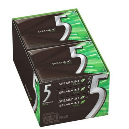 Wrigley's 5 GUM Spearmint Rain Sugarfree Chewing Gum 파이브껌 스피아민트 레인 무설탕 츄잉껌 15개입 10팩, 1개