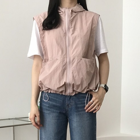 럭키제이 여성용 후드 바람막이 조끼