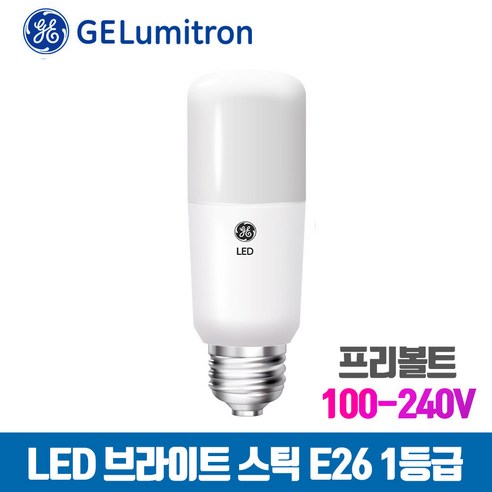 GE LED브라이트 스틱 전구 4.5W 9W 11W 14W E26 1등급, 주광색, 1개