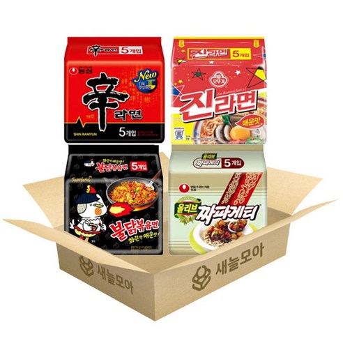 농심 오뚜기 삼양 봉지라면 4종 (불닭볶음 5입 + 짜파게티 5입 + 신라면 5입 + 진라면 매운맛 5입), 1세트