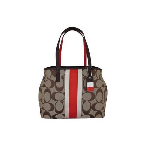 코치 햄튼 카키 버밀리온 시그니처 스트라이프 토트 지갑 19999 희귀 미니