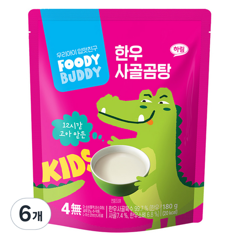 푸디버디 유아용 한우 사골곰탕, 180g, 6개