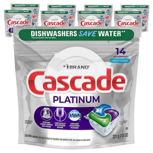 Cascade 플래티넘 액션팩 프레시 식기세척기용 세제, 221g, 9개