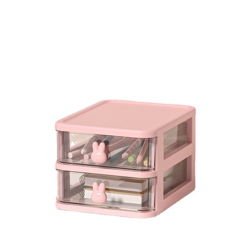 ANKRIC 선글라스케이스 귀여운 투명 화장품 보석 저장 캐비닛 사무실 데스크탑 서랍 저장 상자 플라스틱 다층 작은 저장 상자, 핑크 토끼 2 층