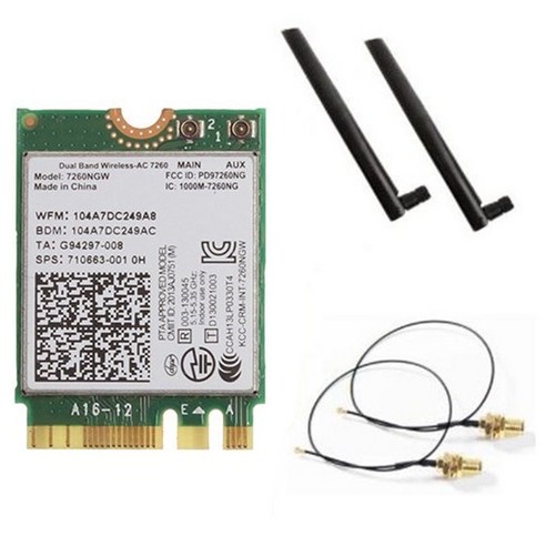 Retemporel 인텔 듀얼 밴드 무선-AC 7260AC NGFF 블루투스 4.0 867Mbps Wlan 카드 무선 네트워크 Wifi용 WIFI, 1개, 화이트 & 그린 & 블랙
