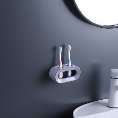 1+1 펀칭프리 욕실 전동칫솔걸이 벽걸이 치약칫솔선반 화장실 치구세트 수납대, 회색, 전동 칫솔 홀더