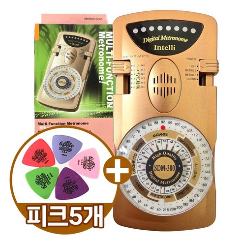 인텔리 SDM-300 메트로놈 기타 피아노 박자기 블랙/골드 Metronome (기타피크5개 증정), 골드GD, 1개