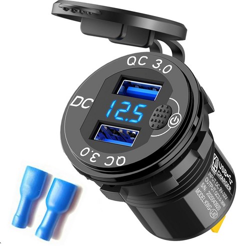 빠른 충전 3.0 듀얼 USB 자동차 충전기 전압계 및 스위치 36W 12V 콘센트 충전기 자동차 보트 해양 ATV 트럭, {"패션의류/잡화 사이즈":"하나"}, 블랙 & 블루