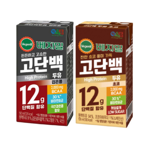 맛있는 단백질 정식품 고단백 두유(검은콩+ 초코)혼합구성 190ml 운동전후 단백질 식사대용 부모님건강 선물용 안전박스포장 건강두유 간식... 