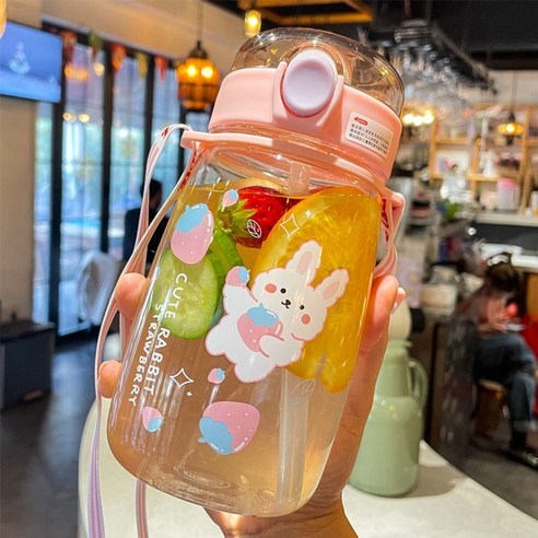 【휴대용 물병】물 컵 학교 특수 찾고 귀여운 과 여름 물 병 플라스틱 냄비, 핑크Rabbit-660Ml