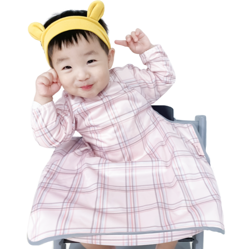 벨베이비 식탁일체형 방수 턱받이 긴팔 완전커버 라지, (리뉴얼)핑크 체크