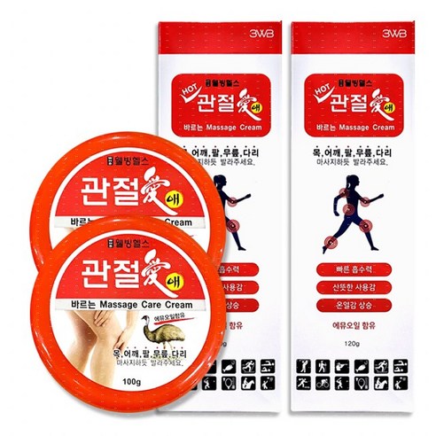 WHB웰빙헬스팜 관절애 바르는 마사지크림 원통형 100g 2개+튜브형 120g 2개 / 핫 & 쿨, 1세트 - 파스/일반패치 | 쿠팡