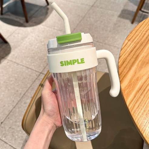LONGGU 빨대 물병 대용량 920mL 여름용 물통 PC재질 손잡이 있는 물컵 스포츠 물병, 화이트, 1개