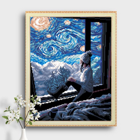 오늘의오브제 DIY 보석십자수 캔버스형 50x40cm, 1개, B1_08_산속의 별밤