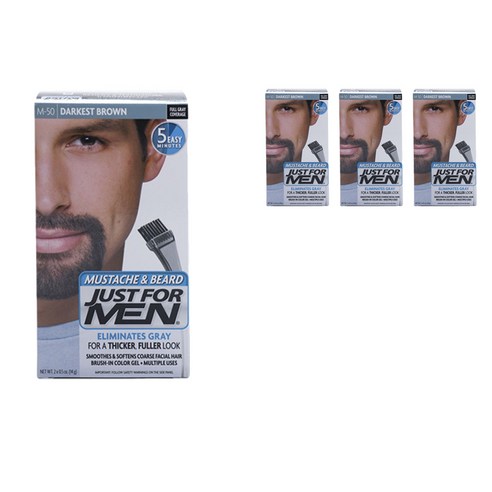 저스트포맨 Just For Men 머스태쉬 앤 비어드 페이셜 헤어 브러쉬-인 컬러 14g, M-50 Darkest Brown, 4개