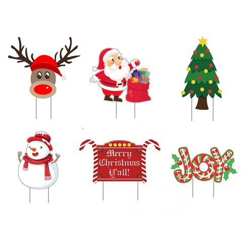 6 PCS 크리스마스 마당 간판 플라스틱 겨울 마당 간판 장식 야외 잔디 휴일 장식, ABC