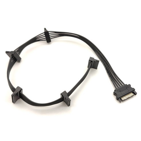 Retemporel 15Pin SATA 전원 공급 장치 분배기 케이블 하드 드라이브 1 남성 - 5 여성 확장 코드 DIY PC 서버, 1개, 검정