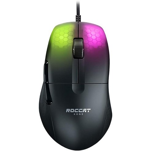 ROCCAT 키보드 Kone Pro PC 게이밍 마우스 경량 인체 공학적 디자인 타이탄 스위치 광학 AIMO RGB 조명 초경량 유선 컴퓨터 스크롤 휠 벌집 쉘 19K DPI 블랙, [01]검은색+은+머신 AIMO+프로는 누구입니까