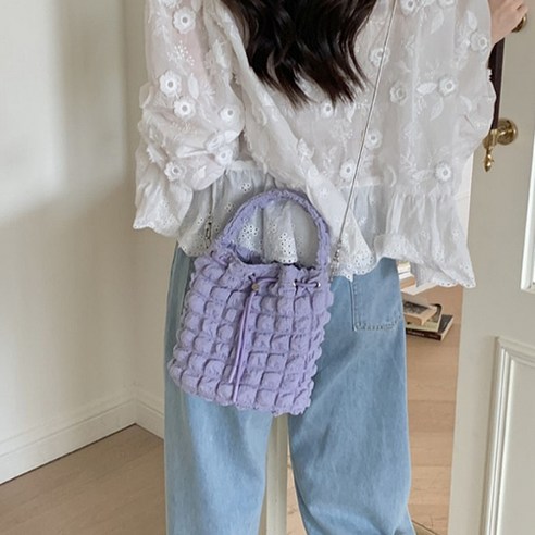 폼폼구름복조리백 데일리 가벼운 퀄팅 구름 보부상 숄더 토트 에코백