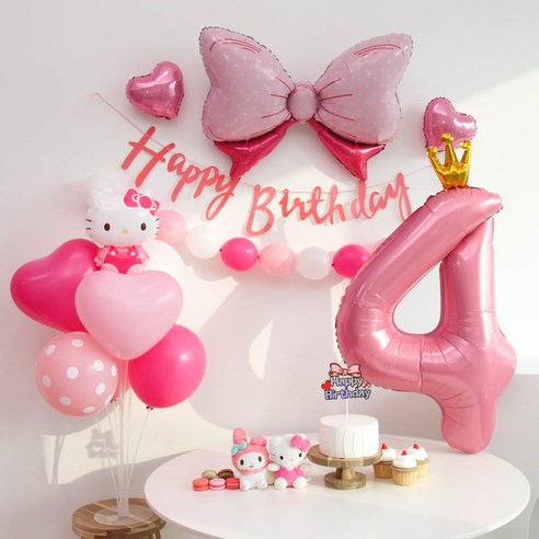 [이벤트홀릭]산리오 헬로키티 풍선 링커벌룬 생일파티세트, 숫자풍선 4