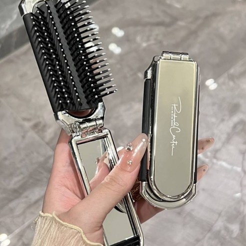 미니휴대용 접이식 헤어브러쉬, 1개, 실버
