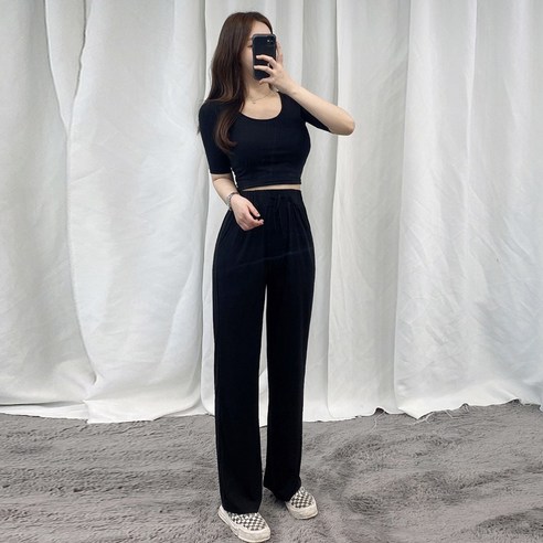 VANANA2 여성 찰랑찰랑 크롭반팔+쿨 밴딩 팬츠 트레이닝 세트