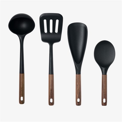 트루쿡 북미산 월넛 실리콘 조리도구 4종 세트, 1개, 블랙, 국자 + 뒤집개 + 멀티스푼 + 주걱