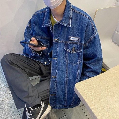 착용 데님 재킷 남자 가을 새로운 패션 브랜드 캐주얼 탑 Ins 홍콩 스타일 고급 패션 자켓
