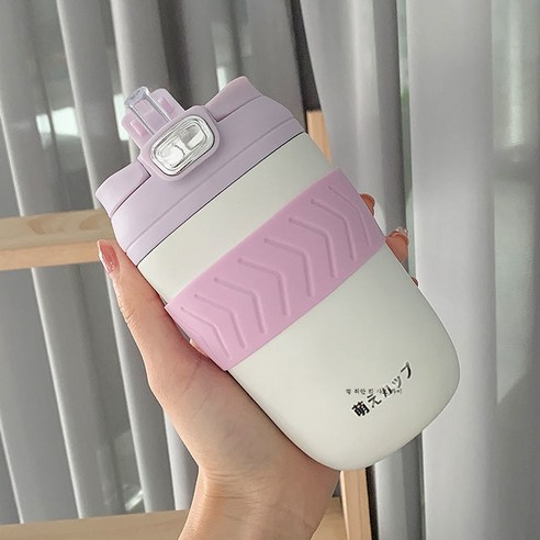 DFMEI 빨대텀블러 여성 앙증맞은 비주얼 물컵 인플루언서 ins풍 커피컵 크리에이티브 트렌드컵자, 이중 음료 라이트 퍼플 450ml, 컵