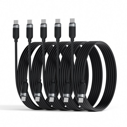 Toocki 툭키 마카롱 실리콘 6A C-C 60W 초고속 충전케이블, 5개, 블랙, 2m