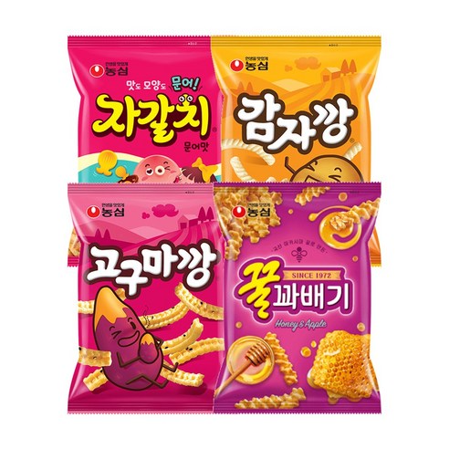 농심 자갈치 문어맛 감자깡 고구마깡 꿀꽈배기 4봉지 번들, 2개, 187g